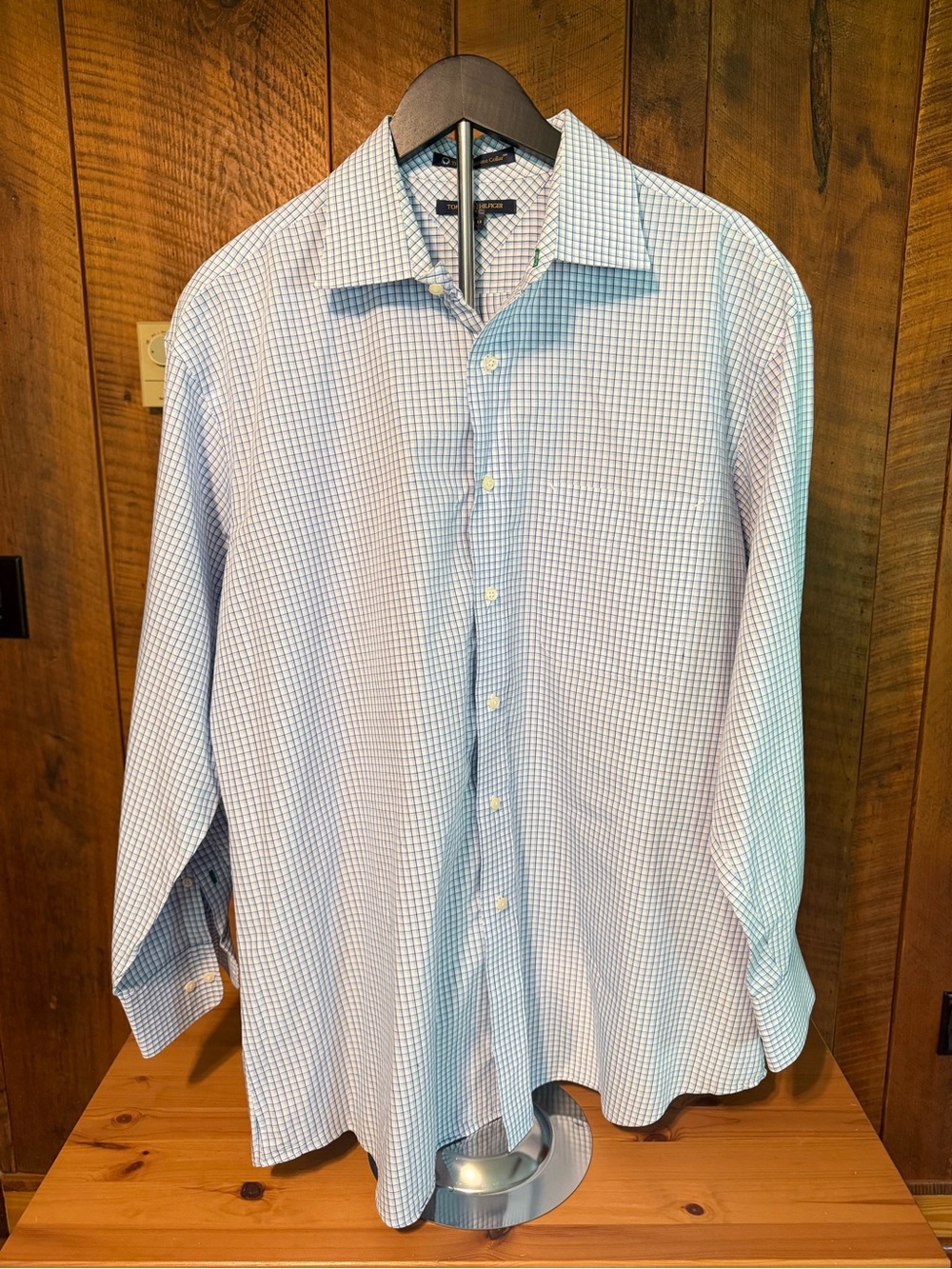 Tommy Hilfiger TLC The Lifetime Collar Dress Shirt Micro Check Blue White XL 17